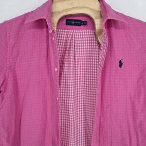Ralph Lauren Shirt Men Large Pink Button Down Preppy Inside Check Spring Easter